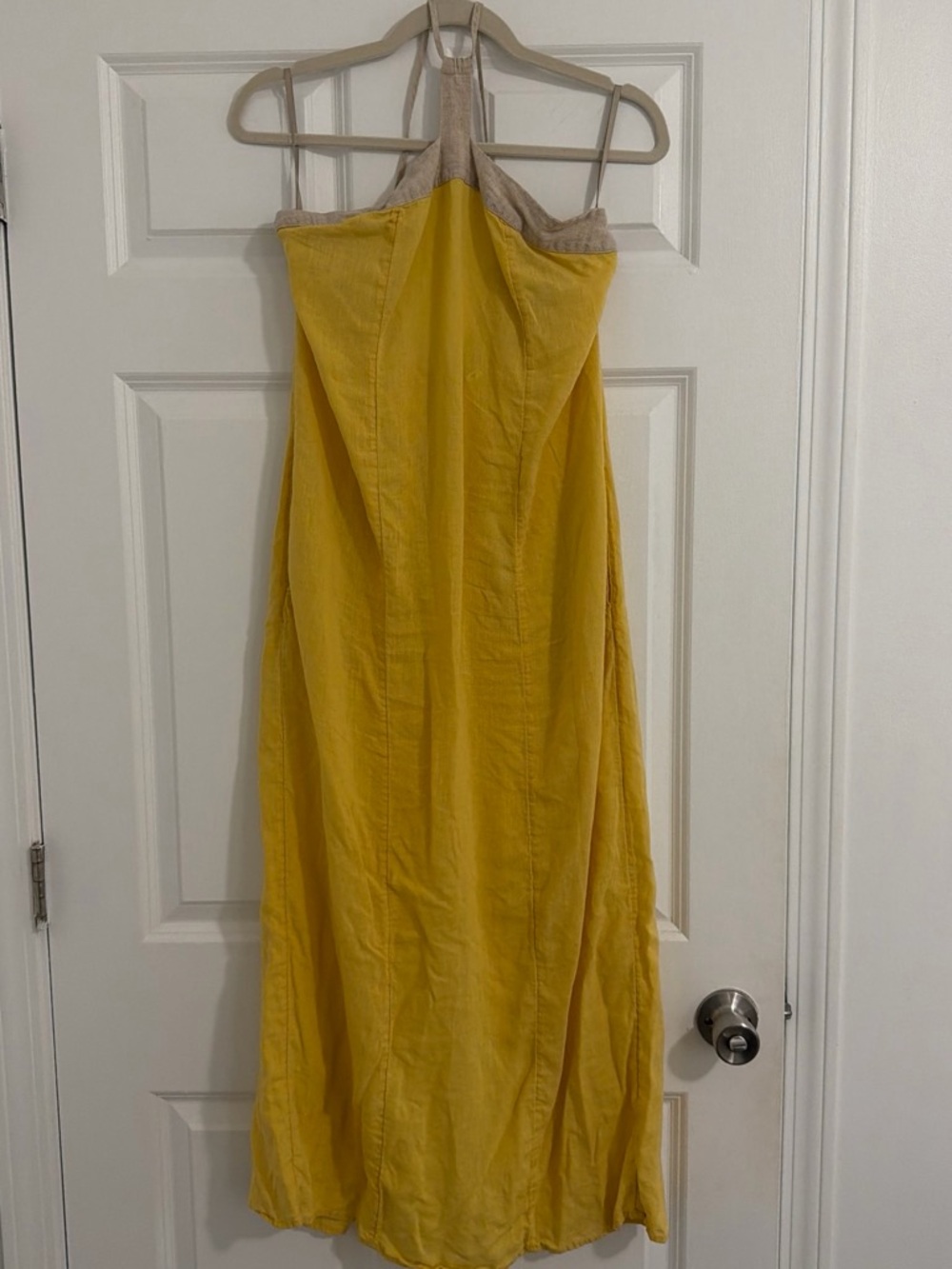 Anthropologie Yellow Maxi Dress with Beige Halter Trim